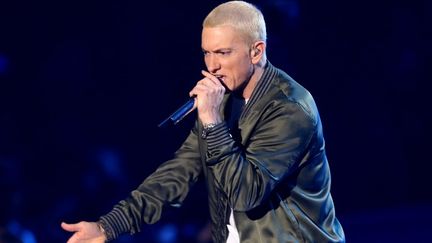 Le rappeur am&eacute;ricain Eminem aux MTV Movie Awards, &agrave; Los Angeles (Californie), le 13 avril 2014.&nbsp; (FREDERICK M. BROWN / AFP )