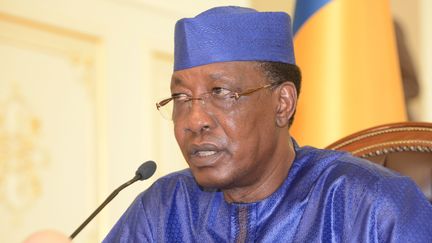 Le président tchadien Idriss Deby Itno lors d'une conférence de presse à&nbsp;N'Djamena le 9 août 2019. (BRAHIM ADJI / AFP)