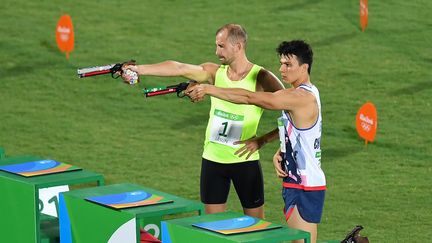 Epreuve de tir au pentathlon à Rio,aux Jeux Olympiques, le 20 août 2016 (MANAN VATSYAYANA / AFP)