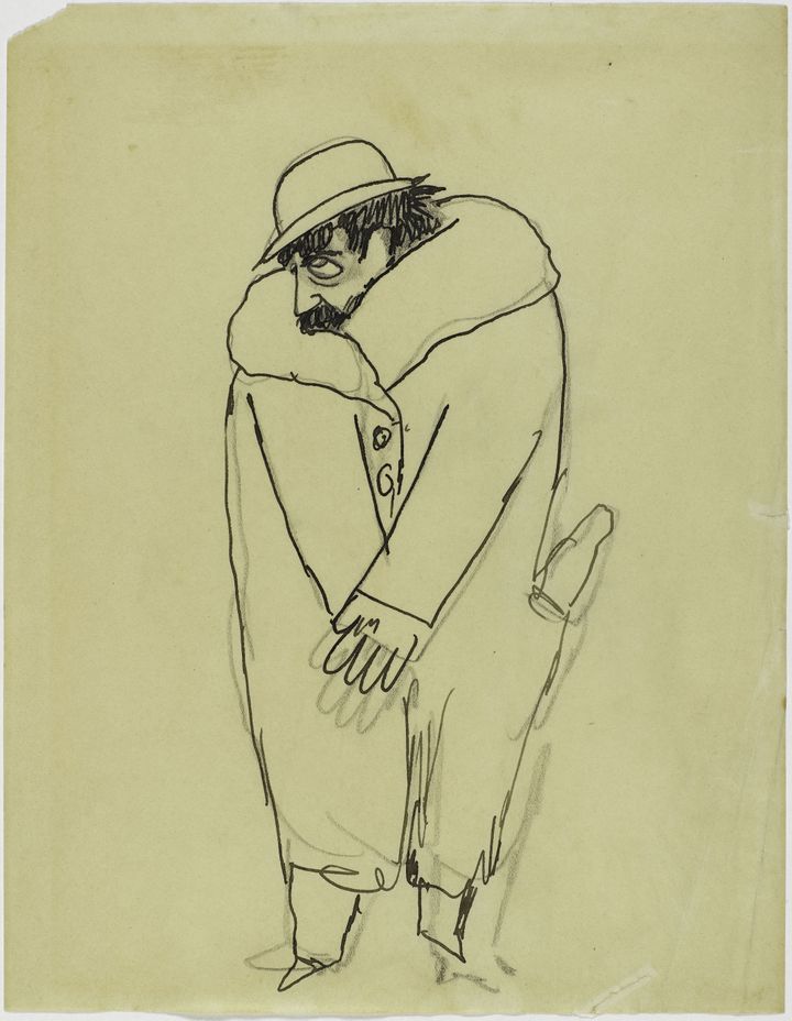 Cocteau Jean (1889-1963), Marcel Proust dans sa pelisse, vers 1920. Encre et mine graphite sur papier-calque, 27 x 21cm, Paris,Centre Pompidou. Musée national d'art moderne - Centre de création industrielle. (PHILIPPE MIGEAT / RMN-GP / AGENCE PHOTO DE LA RMN-GP)