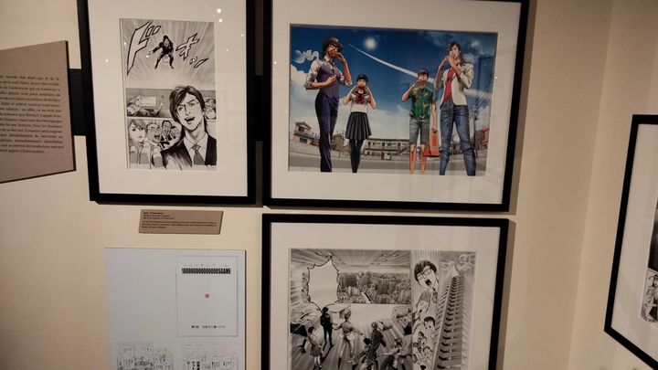 Des planches de mangas scénarisés par Riichiro Inagaki dans l'exposition consacrée à Ryoichi Ikegami, lors du 50e Festival BD d'Angoulême, janvier 2023 (LAETITIA DE GERMON / FRANCEINFO / RADIO FRANCE)