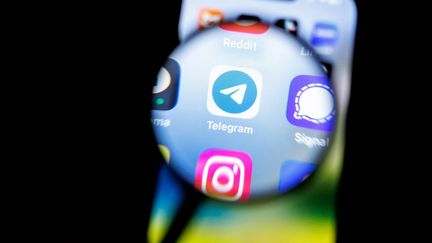 Le logo de la plateforme de messagerie Telegram. (MATTHIAS BALK / DPA / AFP)