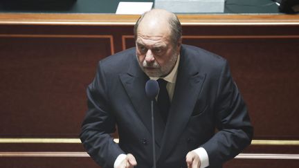 The Minister of Justice, Eric Dupond-Moretti, delivers a speech in the Senate on February 28, 2024. (STEPHANE DE SAKUTIN / AFP)