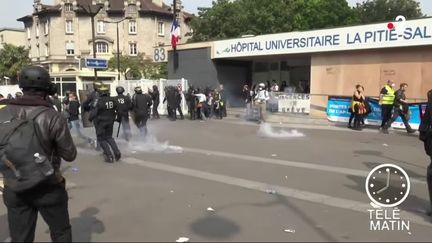 Plusieurs dizaines d'individus se sont introduits dans l'hôpital de la Pitié-Salpêtrière en marge du cortège parisien du 1er-Mai. Une trentaine de personnes ont été interpellées. (FRANCE 2)