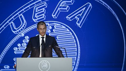 Le président de l'UEFA, Aleksander Ceferin, le 5 avrli 2023. (PATRICIA DE MELO MOREIRA / AFP)