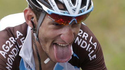 Le coureur fran&ccedil;ais de l'&eacute;quipe AG2R-La Mondiale Blel Kadri, lors de sa victoire d'&eacute;tape entre Tomblaine (Meurthe-et-Moselle) et G&eacute;rardmer (Vosges), le 12 juillet 2014.&nbsp; (CHRISTIAN HARTMANN / REUTERS)