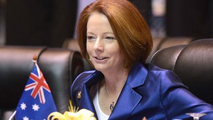 La Premi&egrave;re ministre australienne,&nbsp;Julia Gillard, lors d'une r&eacute;union &agrave; Vientiane (Laos), le 6 novembre 2012. (HOANG DINH NAM / AFP)