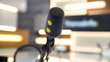 Un des micros du studio des Informés de franceinfo. (CHRISTOPHE ABRAMOWITZ / RADIO FRANCE)