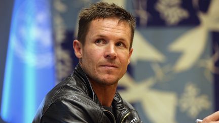 Felix Baumgartner &agrave; New York, au si&egrave;ge de l'ONU, le 23 octobre 2012. (JOHN MOORE / GETTY IMAGES NORTH AMERICA / AFP)