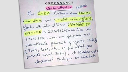 message diffusé sur les réseaux sociaux mettant en garde sur la nécessité d'écrire les dates complètes sur un document officiel. (CAPTURE D'ECRAN)