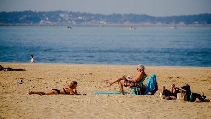 Bain de soleil à Arcachon (Gironde), le 22 février 2019. (MAXPPP)