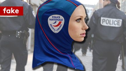 Image diffusée sur les réseaux sociaux montrant une policière portant un foulard islamique. (CAPTURE D'ÉCRAN)