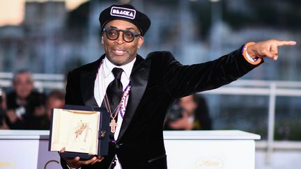 Le réalisateur américain Spike Lee, récompensé du Grand Prix pour "BlacKkKlansman", au Festival de Cannes, le 19 mai 2018. (ANNE-CHRISTINE POUJOULAT / AFP)