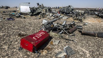 Des débris de l'Airbus A321 de la compagnie russe Metrojet éparpillés dans le désert du Sinaï (Egypte), le 1er novembre 2015.&nbsp; (KHALED DESOUKI / AFP)