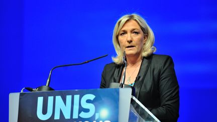 La pr&eacute;sidente du FN Marine&nbsp;Le Pen, le 16 mars 2014, &agrave; Marseille (Bouches-du-Rh&ocirc;ne). (CITIZENSIDE / JEAN FRANÇOIS GIL / AFP)