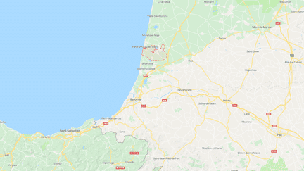 Carte de localisation de&nbsp;Soustons (Landes). (GOOGLEMAPS)