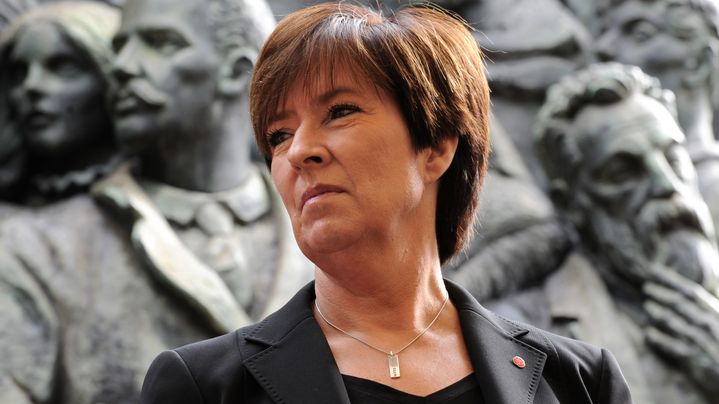 Mona Sahlin, alors &agrave; la t&ecirc;te du Parti&nbsp;social-d&eacute;mocrate, &agrave; Stockholm (Su&egrave;de), le 16 septembre 2010. (JONATHAN NACKSTRAND / AFP)