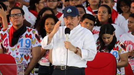 Daniel Ortega, le 19 juillet 2019, lors du 40e anniversaire de la révolution sandiniste, à&nbsp;Managua, au Nicaragua.&nbsp; (INTI OCON / AFP)