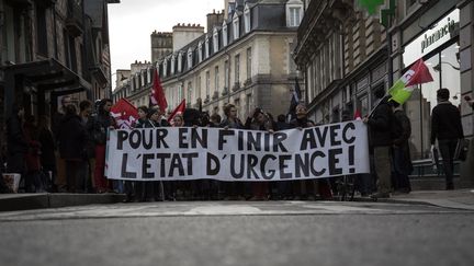 Manifestation à Rennes (Ille-et-Vilaine), le 23 janvier 2016 conte l'état d'urgence. (CITIZENSIDE / EMMANUEL BROSSIER / AFP)