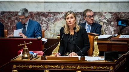 Yaël Braun-Pivet, ex-présidente de l'Assemblée nationale, le 17 janvier 2024. (XOSE BOUZAS / HANS LUCAS / AFP)