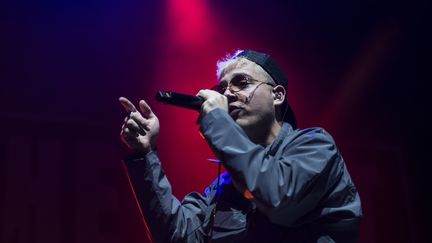 Le rappeur PLK (Mathieu Pruski),&nbsp;sur scène au festival "The Beat Festival", Genève, Suisse, le 26 janvier 2019 (ADRIEN PERRITAZ / KEYSTONE)