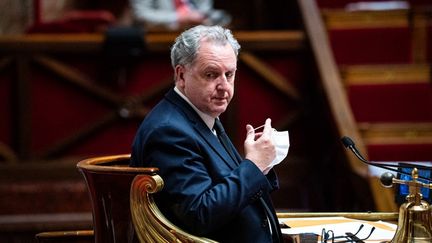 Richard Ferrand, le président de l'Assemblée nationale, dans l'hémicycle le 20 juillet 2021, à Paris. (XOSE BOUZAS / HANS LUCAS / AFP)