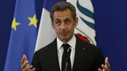 L'ancien pr&eacute;sident Nicolas Sarkozy lors d'un discours &agrave; Nice (Alpes-Maritimes), le 10 mars 2014. (VALERY HACHE / AFP)