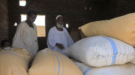 L'instabilité politique du Soudan a provoqué une grave crise économique qui a vidé les caisses de l'Etat. Il n'y a plus d'argent pour acheter le blé aux paysans. Ici, des fermiers d'Al Lota près de Khartoum, le 28 mai 2022.&nbsp; (ASHRAF SHAZLY / AFP)