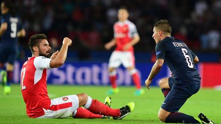 L'incident entre Olivier Giroud et Marco Verratti qui a valu l'exclusion des deux hommes (FRANCK FIFE / AFP)