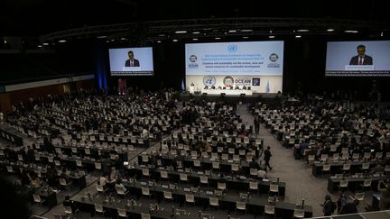 La conférence de l'ONU pour les océans à Lisbonne (Portugal), le 27 juin 2022. (CARLOS COSTA / AFP)