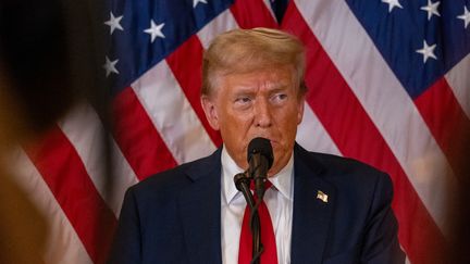 Donald Trump s'exprime lors d'une conférence de presse à New York (Etats-Unis), le 26 septembre 2024. (SPENCER PLATT / GETTY IMAGES NORTH AMERICA / AFP)