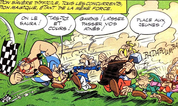 Entraînement gaulois pour les JO où règne l'esprit d'équipe. (EDITIONS ALBERT RENE / GOSCINNY / UDERZO)