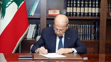 Michel Aoun, alors président du Liban, le 27 octobre 2022, à Beyrouth (Liban).&nbsp; (LEBANESE PRESIDENCY / AFP)