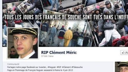 Capture d'&eacute;cran Facebook de la page d'hommage &agrave; Cl&eacute;ment M&eacute;ric pirat&eacute;e. En m&eacute;daillon, la photo de Fran&ccedil;ois Noguier, un &eacute;tudiant tu&eacute; le 4 juin. (DR)