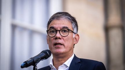 The first secretary of the Socialist Party, Olivier Faure, in Paris on September 18, 2023. (XOSE BOUZAS / HANS LUCAS / AFP)