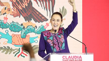 Claudia Sheinbaum, climatologue mexicaine et ancienne maire de Mexico, a célébré sa victoire aux élections présidentielles, le 3 juin 2024. (LI MENGXIN / XINHUA/MAXPPP)