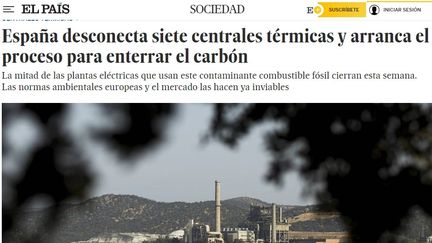 Article du journal espagnol El Pais sur la fin annoncée des centrales à charbon, le 29 juin 2020 (CAPTURE D'ECRAN EL PAIS)