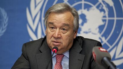 Antonio Guterres, nouveau secrétaire général de l'ONU et ancien Haut-commissaire aux réfugiés des Nations Unies, à Genève, de retour de mission au Burkina Faso sur la situation des réfugiés maliens, le 3 août 2012. (U.S. Mission Photo by Eric Bridiers)