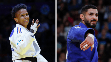 Amandine Buchard et Walide Khyar ont décroché une médaille de bronze aux Mondiaux de Doha, le 8 mai 2023. (KARIM JAAFAR / AFP / STEPHANE ALLAMAN / AFP)