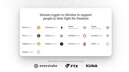 Les 13 cryptomonnaies acceptées pour les dons sur le site officiel "Aid for Ukraine". (AID FOR UKRAINE)