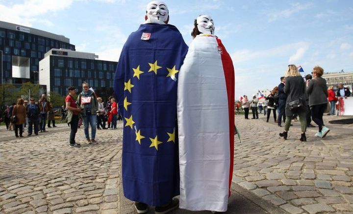 Manifestation à Gdansk contre les réformes constitutionnelles en Pologne en mai 2016. (MICHAL FLUDRA / NURPHOTO)