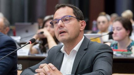 Jérôme Durain, sénateur PS de Saône-et-Loire, président de la commission d’enquête sur l’impact du narcotrafic en France, le 15 juillet 2024 à Dijon (Côte-d'Or). (JC TARDIVON/MAXPPP)