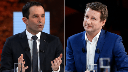 Benoît Hamon et Yannick Jadot lors d'une conférence organisée par la Mutualité française, le 21 février 2017 à Paris. (MAXPPP)