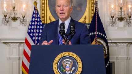 US President Joe Biden in the Diplomatic Reception Room of the White House in Washington, February 8, 2024. (MANDEL NGAN / AFP)