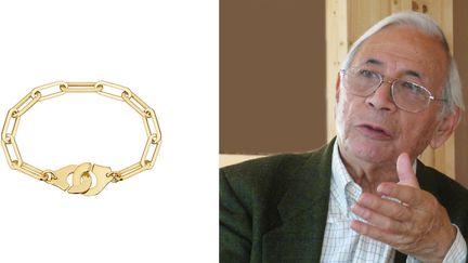 Le créateur de bijoux Jean Dinh Van le 12 décembre&nbsp;2013, et son emblématique "Bracelet Menottes"&nbsp; (WIKIMEDIA COMMONS / Dinh Van)