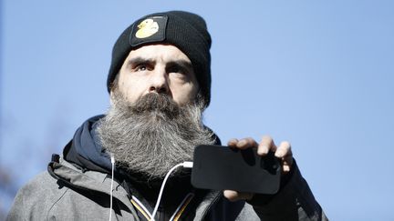 Jérôme Rodrigues, lors du "convoi de la liberté" à Paris, le 12 février 2022. (SAMEER AL-DOUMY / AFP)