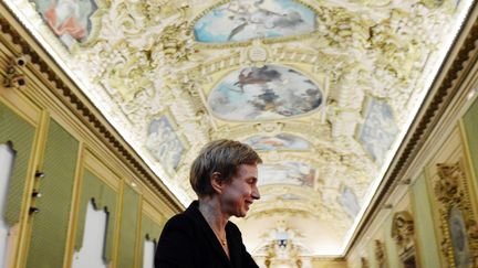 Laurence Parisot&nbsp;lors du congr&egrave;s national de la Jeune chambre &eacute;conomique fran&ccedil;aise, le 4 octobre 2012,&nbsp;&agrave; Tours (Indre-et-Loire). (ALAIN JOCARD / AFP)