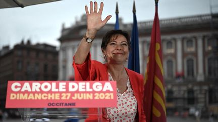 La liste de la présidente sortante Carole Delga est arrivée en tête au second tour de l'élection régionale en Occitanie, dimanche 27 juin 2021. (LIONEL BONAVENTURE / AFP)