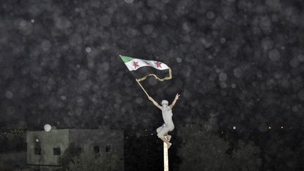 Un manifestant brandit le drapeau de l'opposition syrienne pr&egrave;s de Damas (Syrie), le 2 juillet 2012. (REUTERS)