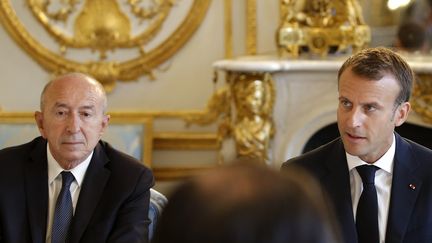 Gérard Collomb et Emmanuel Macron à l'Élysée le 3 août 2018.&nbsp; (MICHEL EULER / POOL)